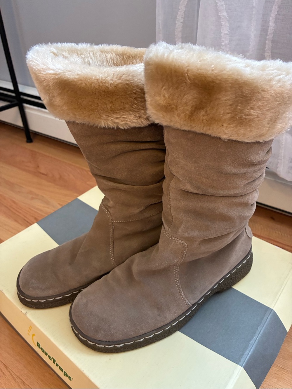 Women's BareTraps: Tan Faux-Fur Suede Boots